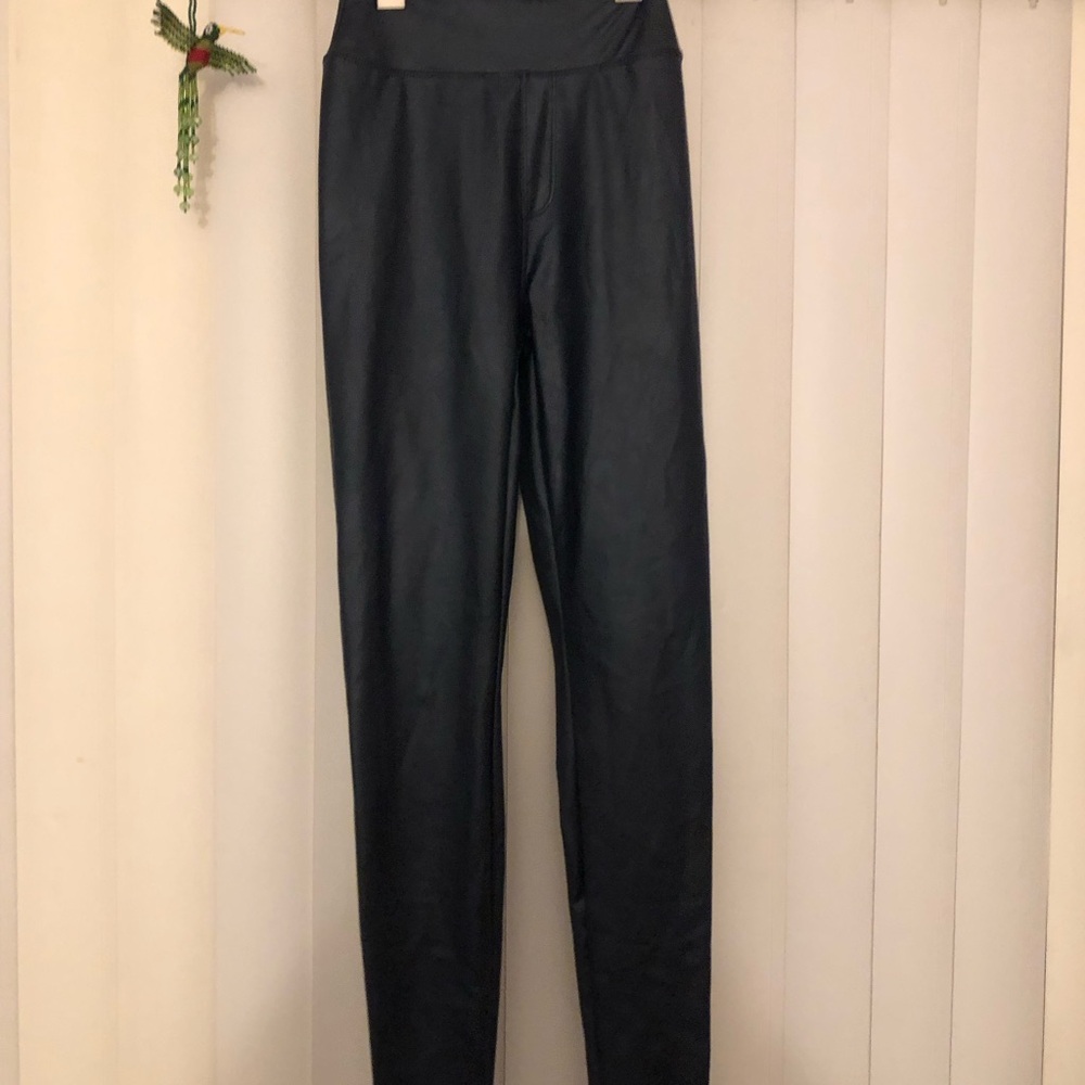 High-Waist Blue Faux Leather Leggings